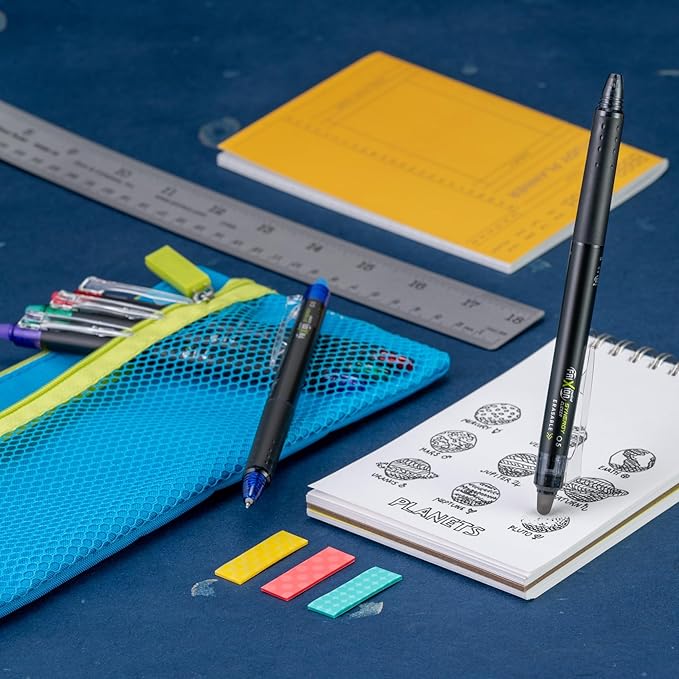 Pilot, FriXion Synergy Clicker Erasable, Refillable, Retractable Gel Ink Pens, Extra Fine Point 0.5 mm, Pack of 3, Black, Blue & Red