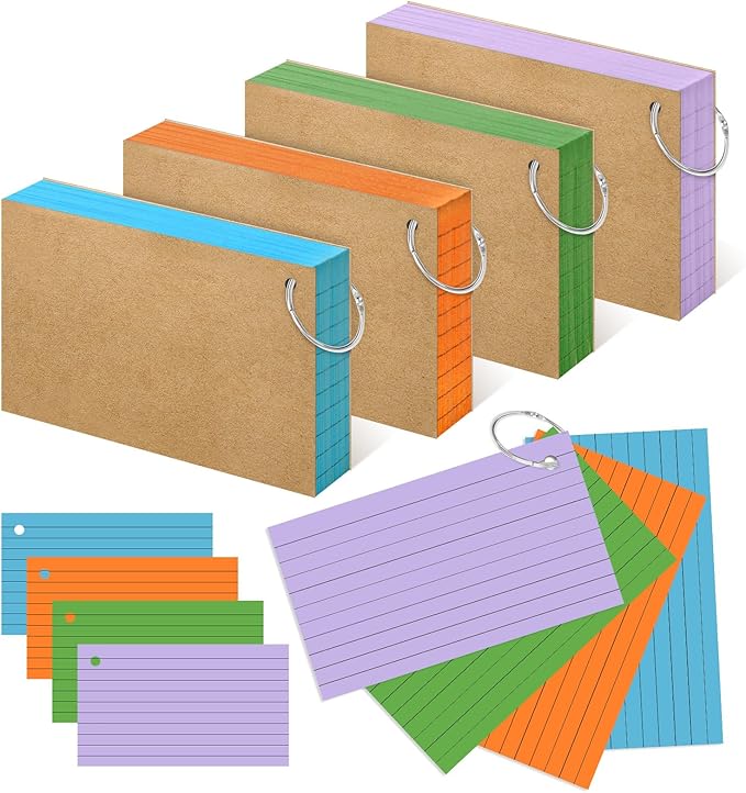 Colored Index Cards 3x5 Inches Flash Cards with Ring Lined Flashcards Heavy Note Cards for Studying School Supplies College, 200 Count