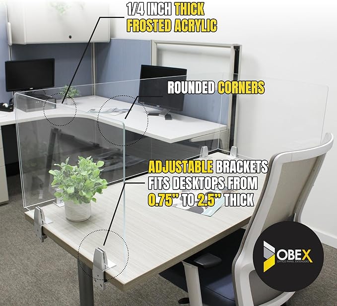 Obex Clear Acrylic Desk Mounted Privacy Panel, 18", Aluminum