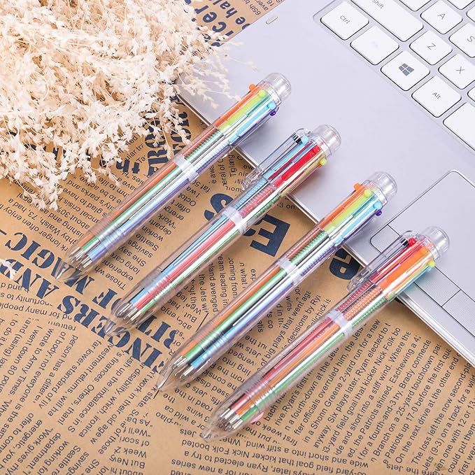 favide 12 Pack 0.5mm 6-in-1 Multicolor Ballpoint Pen,6-Color Retractable Ballpoint Pens for Office School Supplies Students Children Gift,Kids Party Favors