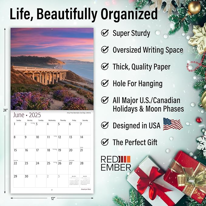 RED EMBER American West 2025 Wall Calendar 12 Month | 12" x 24" Open | Thick & Sturdy Paper | Giftable | Calendar 2025
