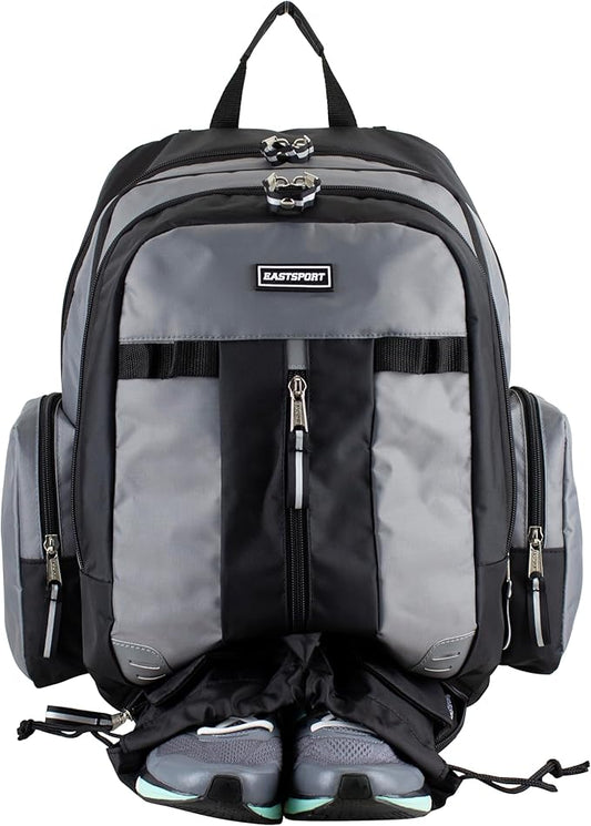 Eastsport Extra Large Backpack Expandable Oversized For Travel Hiking Work Camping Sports Outdoors With Drawstring Bag 18x13.5x9.5 Mochila De Viaje Ash Gray Black