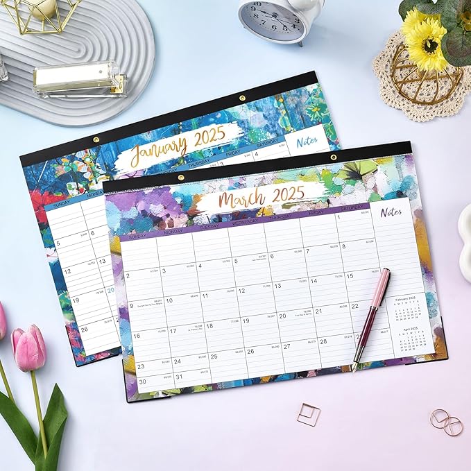 2025 Desk Calendar - 12 Months Large Desk Calendar 2025 from Jan. 2025 to Dec. 2025, 17"x 12", Large Desktop Calendar with Ruled Block, Corner Protector, Hanging Hole, Premium Paper