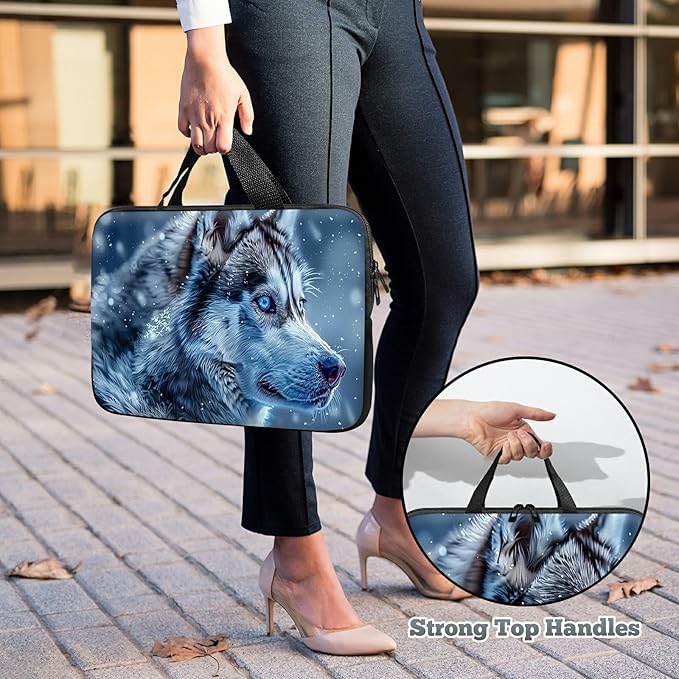 Universal Laptop Sleeve Tablet Case 12 inch, Blue Eye Wolf Slim Carrying Case Durable Handbag Travel Laptop Bag for Surface Pro 9 8 7/Laptop Go 2 3, MacBook Air 11/12