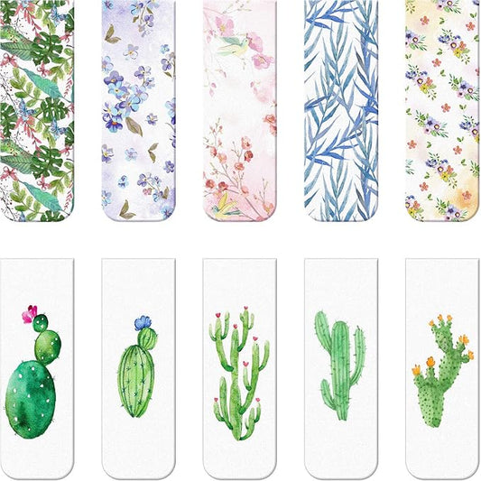 Chinco 10 Pieces Magnetic Bookmarks Magnet Page Markers Assorted Book Markers Set for Students Reading Gifts for Christmas(Cactus)