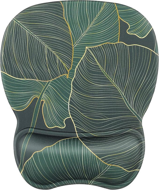 MROCO Ergonomic Mouse Pad with Gel Wrist Rest, Comfortable Mousepad with Smooth Wrist Support Surface and Non-Slip PU Base for Pain Relief, Computer, Laptop, Office & Home, 9.4 x 8.1 in, Green Leaves