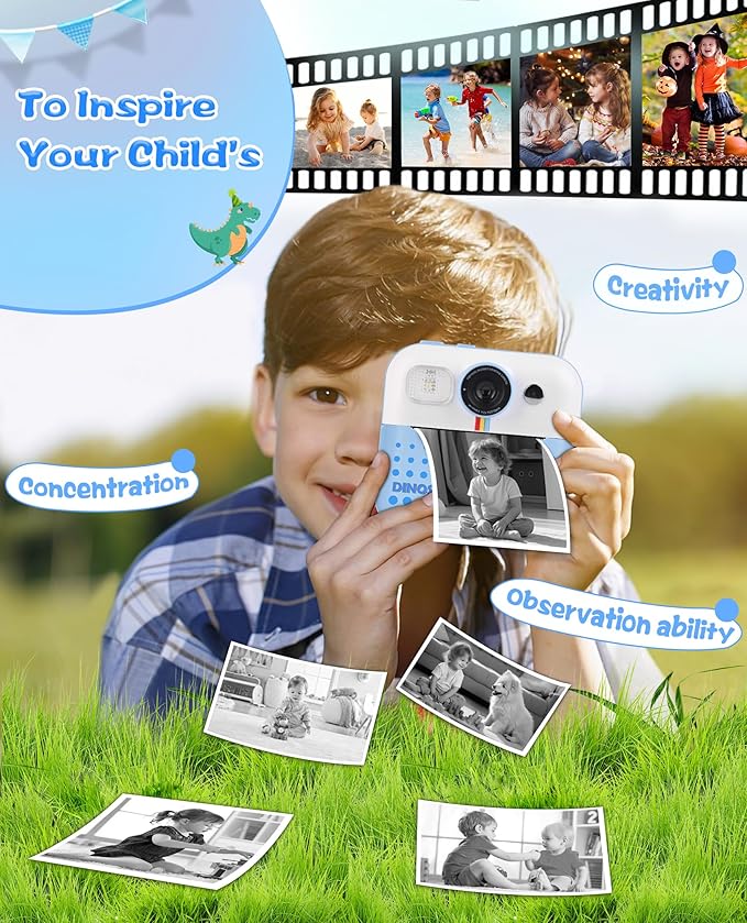 Kids Camera Instant Print, Birthday Day Gifts for Kids Boys Age 3-12, Kids Digital Camera with 1080P Videos, Toddler Toys for 4 5 6 7 8 9 Year Old Boys Girls, Blue