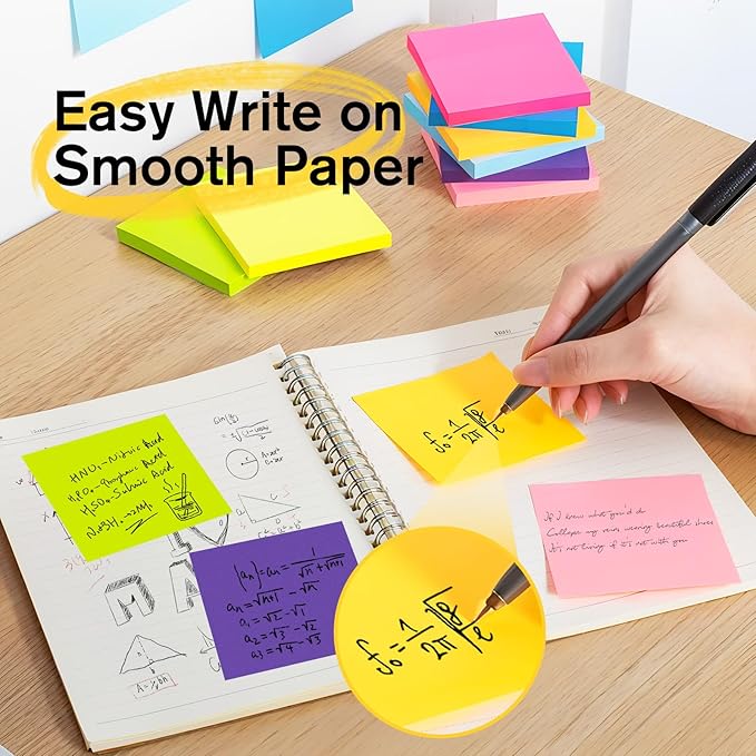 HappyHapi Sticky Notes 3x3 Inches Bulk 8 Pack Colored Self-Stick Pads, Colorful Sticky Notes 80 Sheets/Pad, Easy to Post for Office Supplies, School, Home