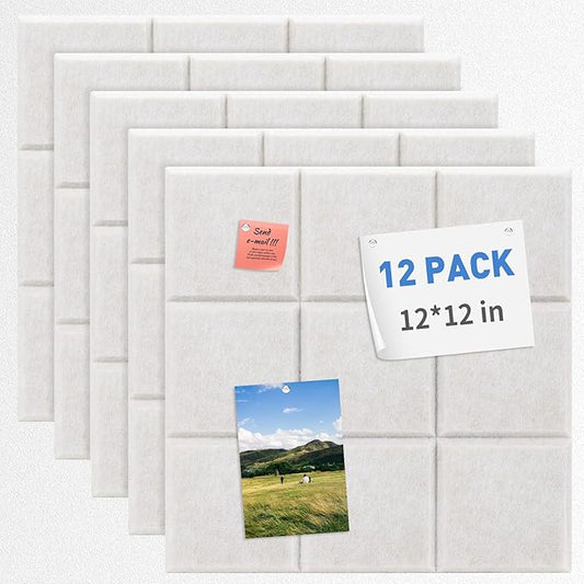 Smarpau 12 Pack Felt Cork Board Tiles 48"x36" Large Cork Board with Safe Removable Adhesive Tabs Square Cork Bulletin Board for Home Office Pin Board Tack Board Light Camel