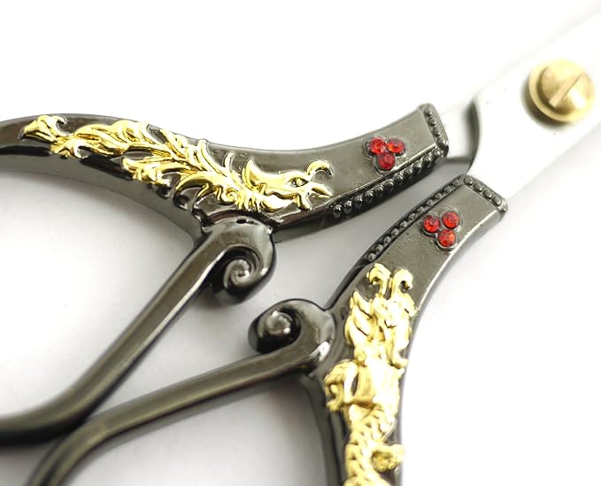 JubileeYarn Gold Dragon Relief w/Red Crystals Embroidery Craft Scissors - Black - 1 Scissor