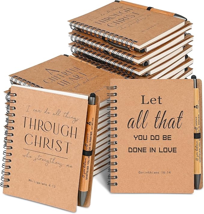 INSADA 10 Sets of Christian Spiral Notebooks Bulk Prayer Journals with Pens Small Notepad (5.43”x4.33”) - Easter Gifts for Church Members, Bible Study Groups & Church Families