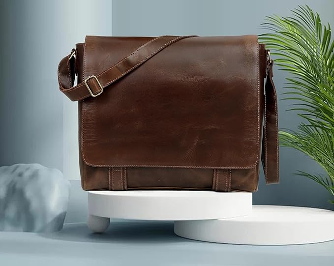 VC VINTAGE COUTURE Leather Messenger Bag for Men and Women - Laptop Briefcase Bag For College - Best Office Satchel Bag