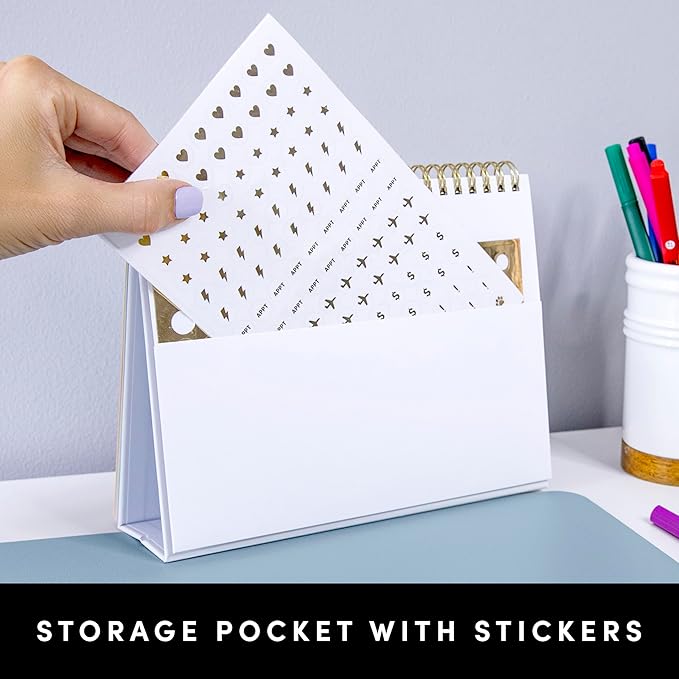 PAPERAGE 2025 Small Desk Calendar, (Rainbow), 8" x 6", 12 Month (January – December), Small Standing Desk & Flip Calendar, Colorful Monthly Calendar for Home, School or Office, Made with Premium Paper