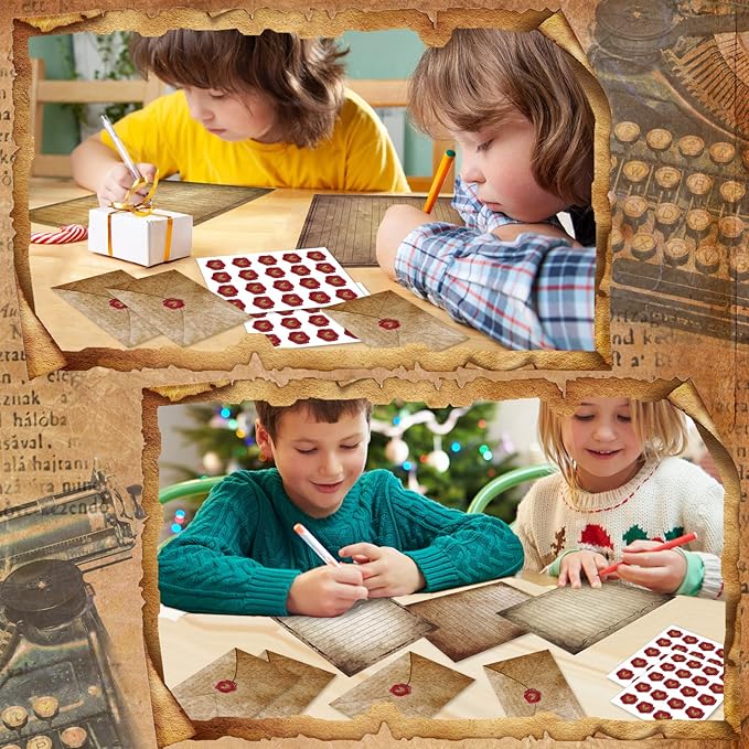 TaoBary 160 Packs Stationery Paper Set (50 Double Sided Stationery Writing Papers 50 Matching Envelopes) 60 Round Dot Sticker, 10 Design(Vintage Antique,5.5 x 8.25 Inch)