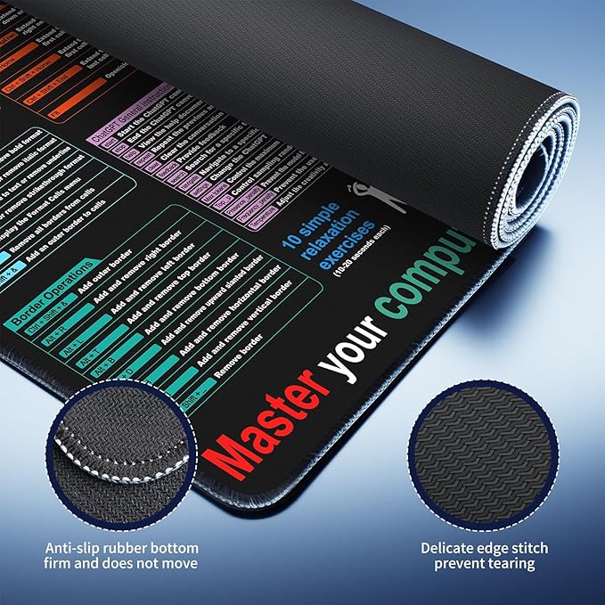 Waterproof Mouse pad—Excel Cheat Sheet Desk pad—Contains 9 major Excel function module and common functions—Large XXL (35.45" x 15.75")|Mousepad for Keyboard and Mouse|Computer mat with excel Shortcut