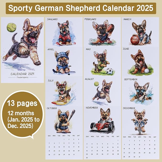 Small Desk Calendar 2025 - Sporty German Shepherd: Monthly Calendar with a Mini Easel Standing Dog Calendar for Home Office Decor Desk Accessories 5" x7" (Jan. 2025 to Dec. 2025)