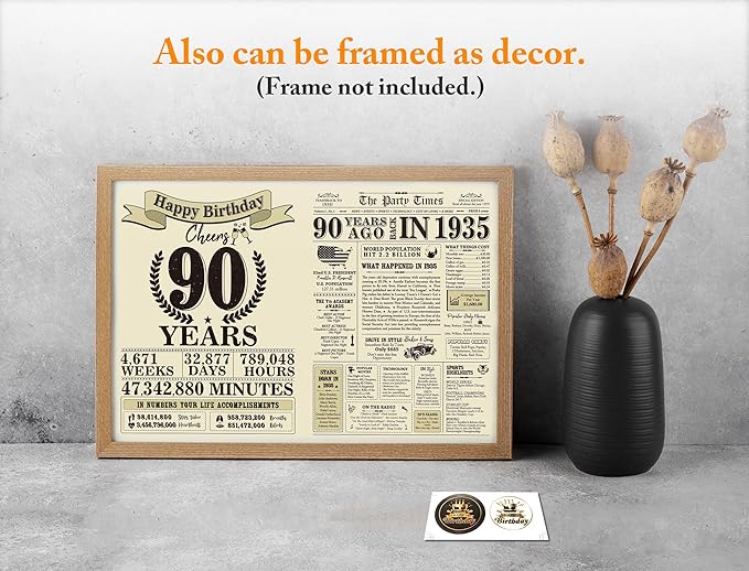 Ogeby Funny 90th Birthday Gifts Ideas for Women Men, Jumbo 90th Birthday Card for Grandma Dad Mom, Gifts for 90 Year Old Woman Man, Vintage Back in 1935 Birthday Card, 90th Birthday Decorations
