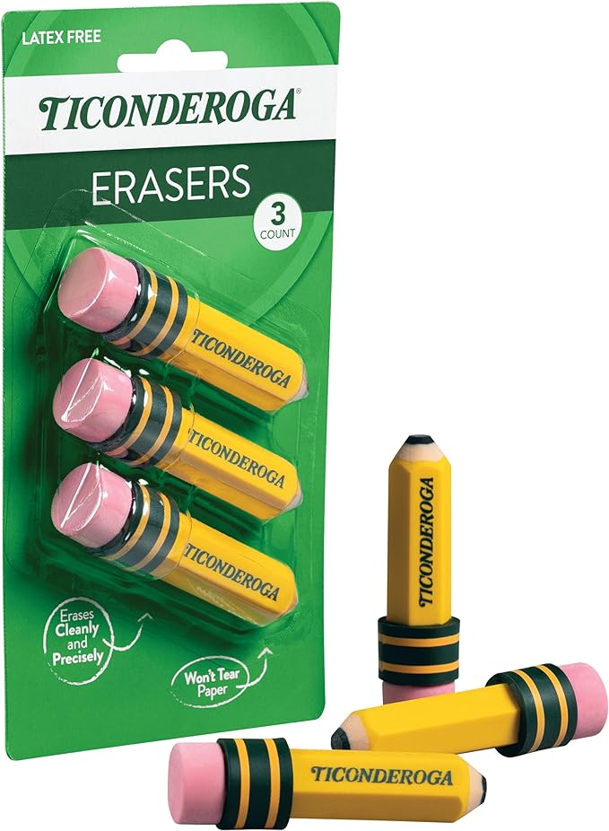 Ticonderoga My First Short Triangular Wood-Cased Pencils, 2 HB Soft, With Erasers, Yellow, 4 Count Pencil Bundle With Erasers, Pencil Shaped, Latex-Free, Yellow, 3-Pack