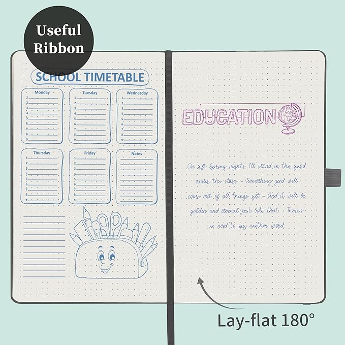 Dotted Journal/Notebook - Dot Grid Hard Cover Notebook, Premium Thick Paper with Fine Inner Pocket, Black Smooth Faux Leather, Pen Loop, 5.3'' x 8.26'' - Gray