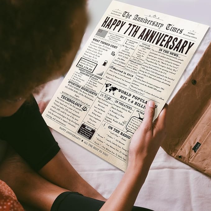 Retro 7th Anniversary Card for Women Men, Wool Anniversary Card for Husband Wife, Jumbo 7 Years Anniversary Idea for Couple Parents