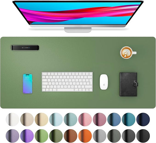 Aothia Leather Desk Pad Protector, Mouse Pad, Office Desk Mat, Non-Slip PU Leather Desk Blotter, Laptop Desk Pad, Waterproof Desk Writing Pad for Office and Home (31.5" x 15.7",Olive Green)