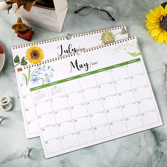 Wall Calendar 2025-2026 - 24 Months Wall Calendar 2025-2026, JANUARY 2025 - DECEMBER 2026, 14.8'' x 11.5'', Large Blocks with Julian Dates