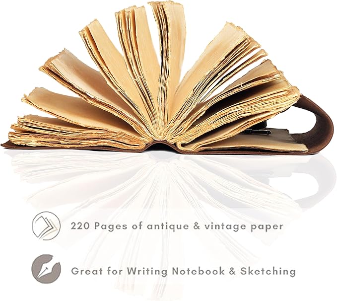 cuero Compass Vintage Leather Journal Antique Handmade Bound Journal with Deckle Edge Paper Diary Leather Sketchbook Drawing Journal Notebook Great Gift Men & Women (6X8 Inch)