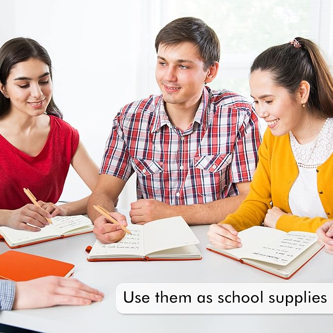 5 Pack Journal Notebook Bulk for School, Feela Hardcover Business Notebooks Classic Ruled Lined Journals with Pen Holder for Work Note Taking, with 5 Black Pens, 120 GSM, 5.1”x8.3”, A5, Orange