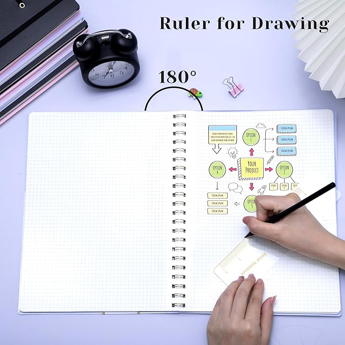 Yoment Graph Paper Notebook Spiral Notebook 8.5 x 11 A4 Large Grid Paper Notebooks, 100 GSM Thick Graph Paper, Plastic Cover Graphing Notebook for Work School Engineering, A4 Purple