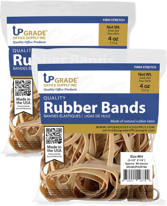 Upgrade Office Supply Rubber Bands, Size 64 (3-1/2 x 1/4), 80 Bands, 1/4 lb, 2-Pack, USA