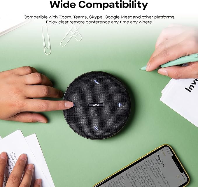 MP Mobile Pixels Bluetooth Conference Speakers with 4 Microphone, 13ft Omnidirectional Voice Pickup, USB-C Plug&Play，Noise Reduction, Compatible with Zoom/Teams/Skype/Google Meet