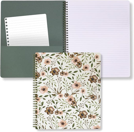 Steel Mill & Co Cute Large Spiral Notebook College Ruled, 11" x 9.5" with Durable Hardcover and 160 Lined Pages, Woodland Floral