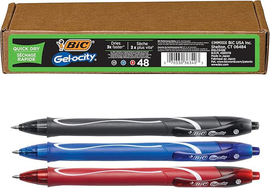 BIC Gel-ocity Retractable Quick Dry Gel Pen, Medium Point (0.7mm), Assorted Colors, Comfortable Full Grip, 48-Count