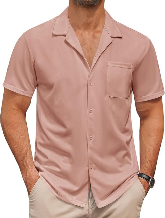 COOFANDY Men's Casual Cuban Guayabera Shirt Short Sleeve Button Down Shirts Summer Beach Shirts Vocation Vintage Shirts