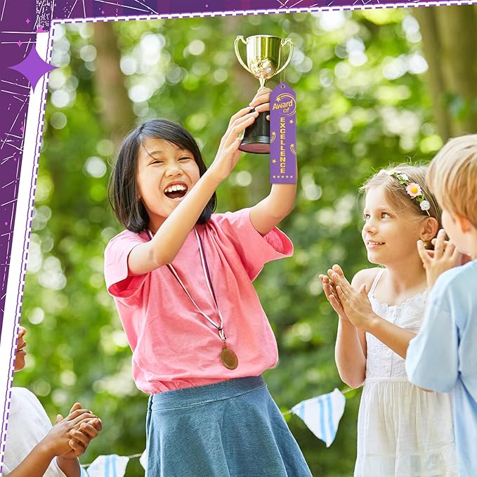 50 Pcs Award of Excellence Ribbons 8 x 2 Inches Purple Excellence Ribbons with Cards and Strings Achievement Prizes Bookmark Style Awards for Competitions Class Activities Office Team