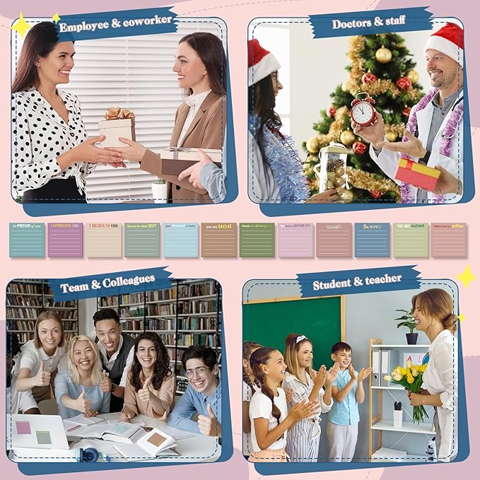 Yinder 24 Pcs Inspirational Sticky Notes with Lines Cute Motivational Sticky Notes Pad Employee Appreciation Gifts Bulk for Teacher Nurse Coworkers Office Supplies 3 x 3''(Morandi Color,Appreciation)