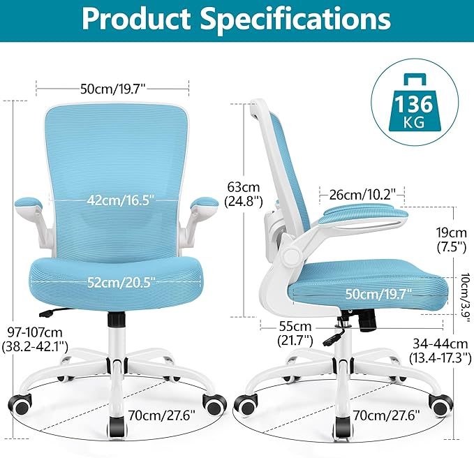 FelixKing Office Chair, Ergonomic Desk Chair Breathable Mesh Chair with Adjustable High Back Lumbar Support Flip-up Armrests, Executive Rolling Swivel Comfy Task Computer Chair for Home Office