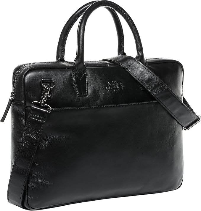 SID & VAIN laptop bag BOSTON Large business office work bag laptop case real leather briefcase leather bag Unisex black