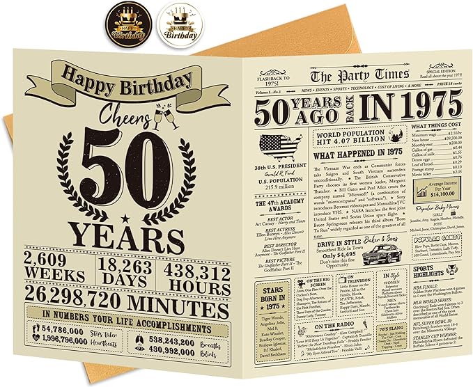 Funny 50th Birthday Card Gifts for Her Him, Cool Gifts for 50 Year Old Woman Men, Jumbo 50th Birthday Card for Wife Husband, Vintage Back in 1975 Card for Dad Mom Sister, 50th Birthday Decorations