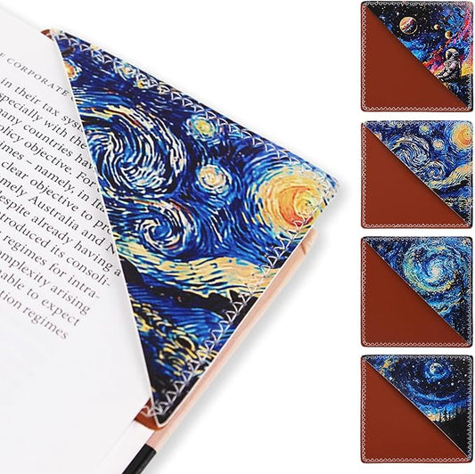 4 Pieces Leather Bookmarks, Cute Book Accessories for Reading Lovers, Page Markers for Women Men Kids Students Teachers Retirement Birthday Gift (Starry Night)