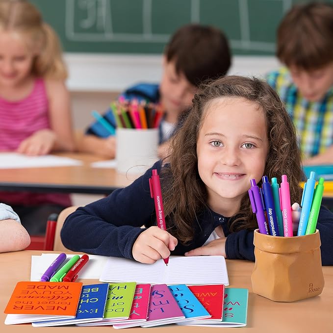 Funrous 32 Pcs Motivational Quote Pens Inspirational Notepads Mini Journal with Ballpoint Pen Small Notebooks Gift Set for Men Women Coworkers, Adult Party Favors Prizes Gift Bulk(Stylish)