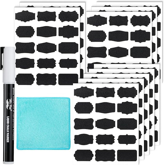 Mr. Pen- Chalkboard Labels, 150 pcs, Assorted Shapes, 1 White Chalk Marker and Small Towel, Labels, Label Stickers, Labels for Storage Bins, Sticker Labels, Bottle Labels, Food Labels, Jar Labels