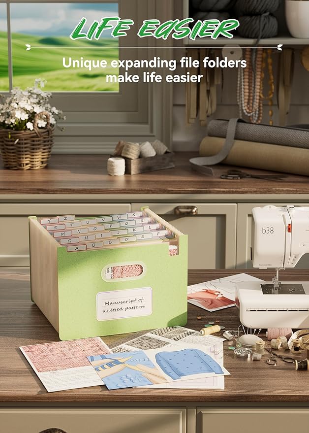 Accordion File Organizer, 26 Pockets Wheat Straw Expanding File Folders, Upright&Open Top, A-Z Bill Receipt Organizer, 100% BPA Free, Return to Nature, Healthy Living, Letter/A4 Size-Mint Green