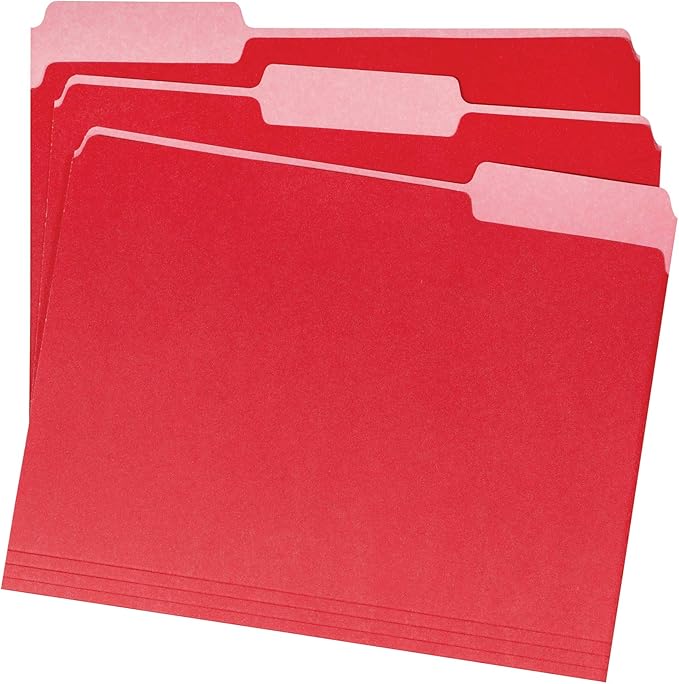 Amazon Basics File Folders, Letter Size, 1/3 Cut Tab, Red, 36-Pack