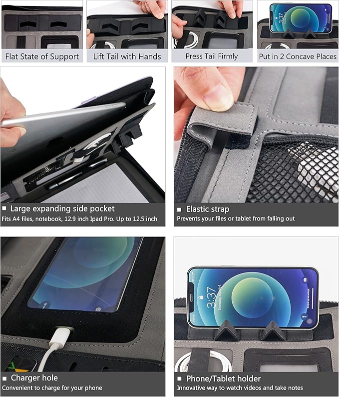 GraduatePro Portfolio Binder Leather Zippered Padfolio Folder Business Case Organizer Bag for Pad Notebook Resume for Women Men Graduation Gift, Black