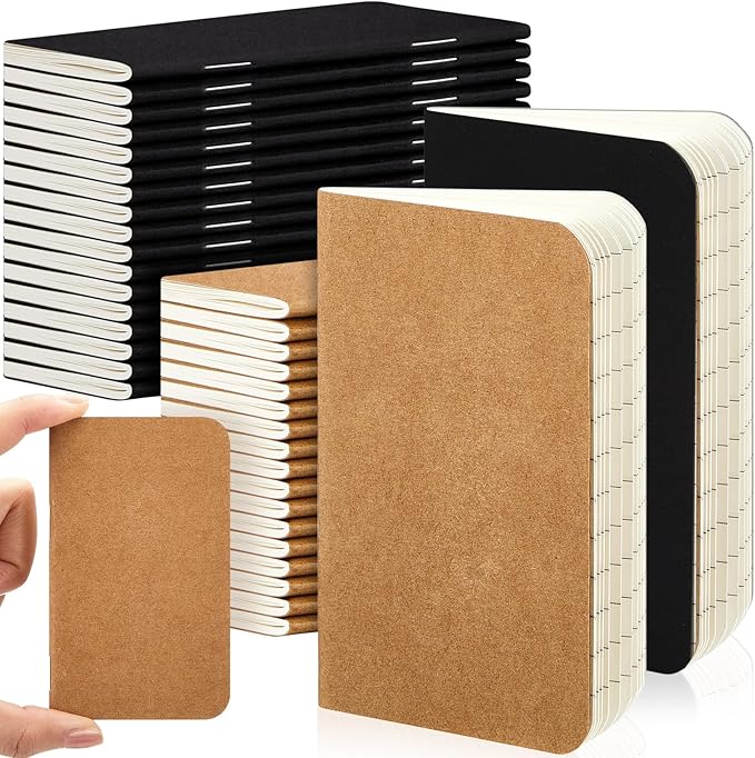 Outus 36 Pcs Pocket Notebook Mini Journal 2.5" x 4" Kraft Paper Mini Notepad Bulk Softcover Pocket Notepad Memo Diary Subject Notebooks for Student Traveler School(Brown Black)