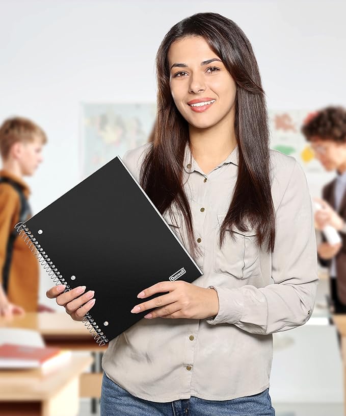 Dunwell Graph Paper Notebook 8.5 x 11 (Black) Plastic Cover, 100 Sheets (200 Pages), 4x4 Squares, 1 Subject Graph Paper Spiral Notebook, 1/4" Grid, Pocket Divider, Easy Tear-Off, 3-Hole Punched