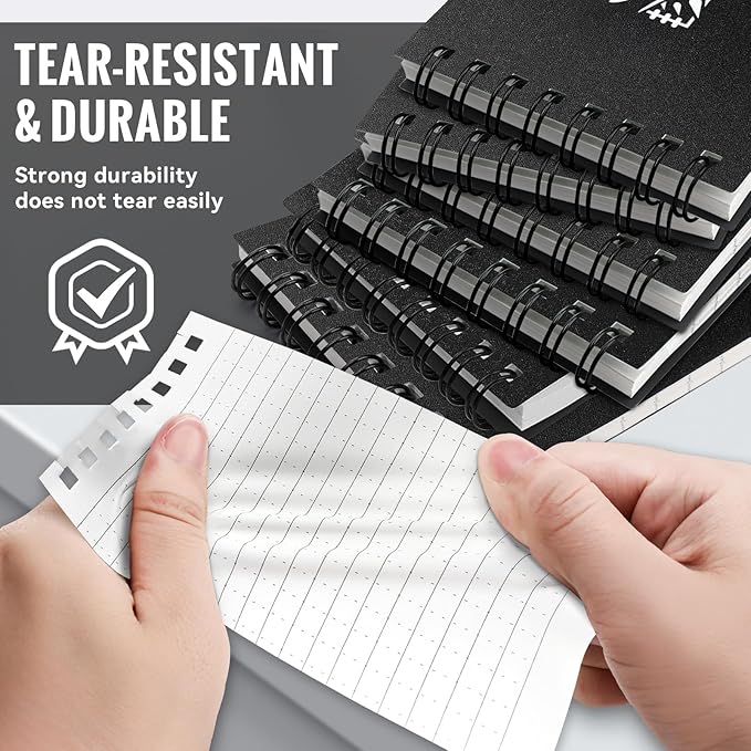 POPYOLA 6 Pack Waterproof Pocket Notebook, 3x5 Pocket Notepad, All Weather Mini Spiral Notepad, Write in the Rain Police Notepad with 100 Squared Pages for Outdoor Home Office School, Black