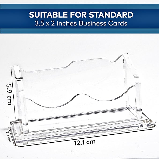 RENAGE Business Card Holder for Desk, Clear Acrylic, Horizontal 1- Slot with Thicker 8mm Base, Office Desk Organizer, Card Organizer, Desk Accessory