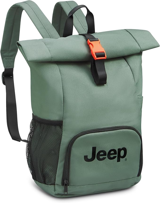 Jeep JS016D Rolltop Travel Backpack, Grey, 17" Laptop